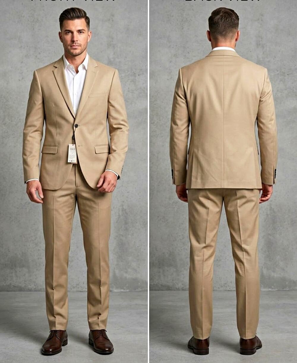 JACK & JONES Men's Beige Solid 2-Piece Suit 38 One-Button Notch Lapel